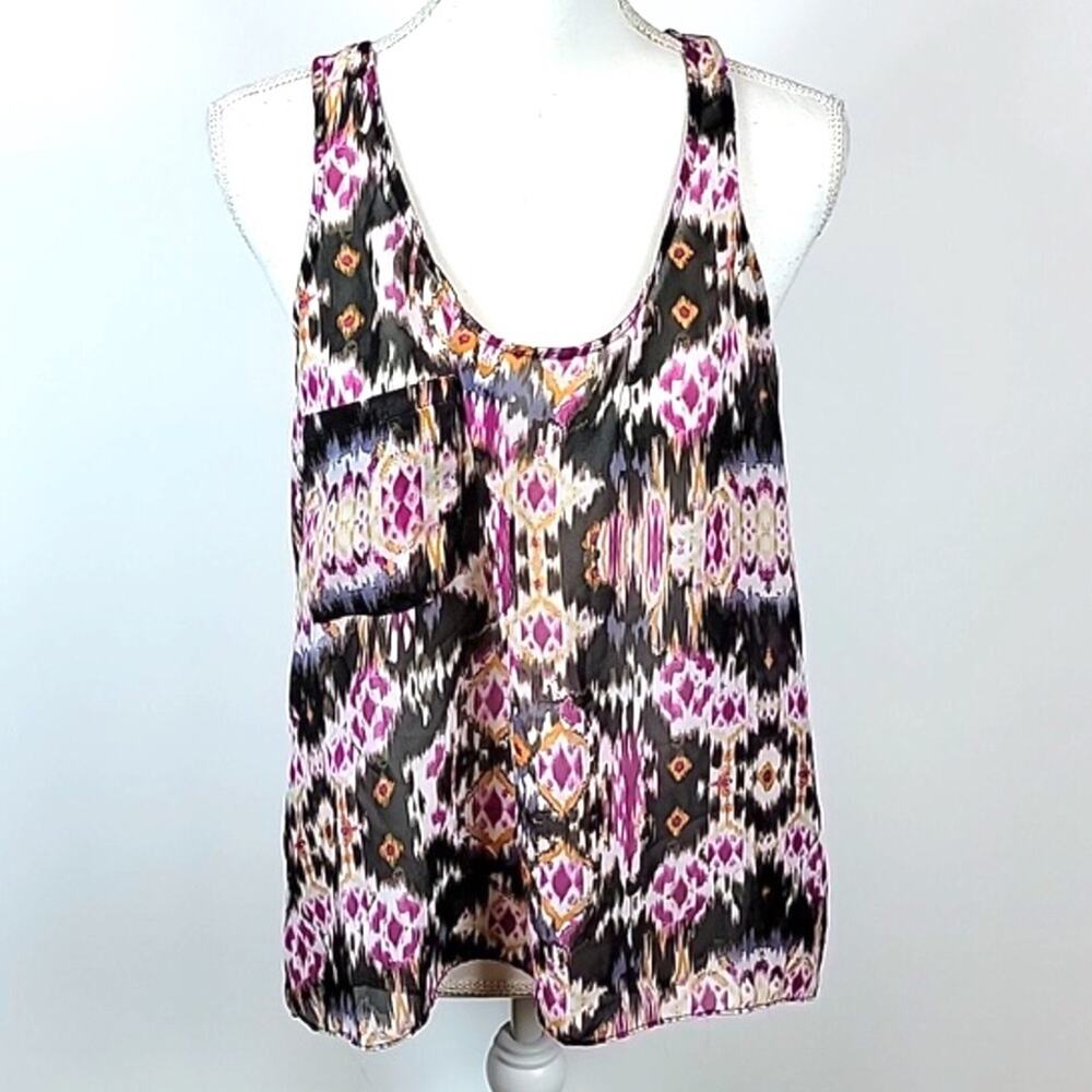 Show Me Your Mumu Racerback Pocket Ikat Print Tank Top Blouse - size medium